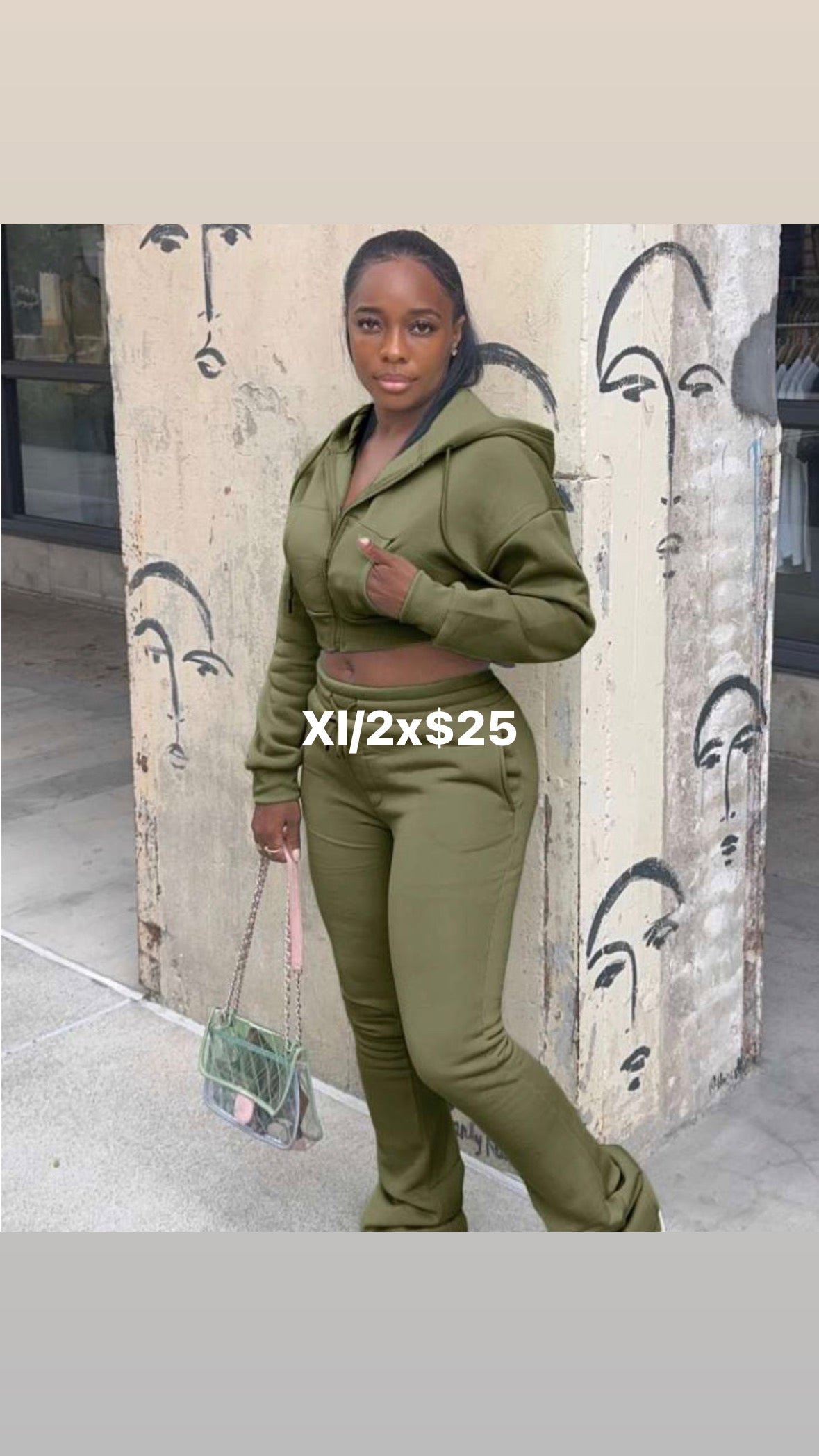 Green stacked sweat suit
