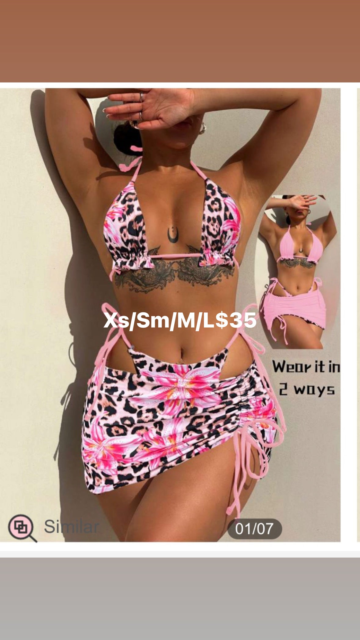Reversible pink bikini